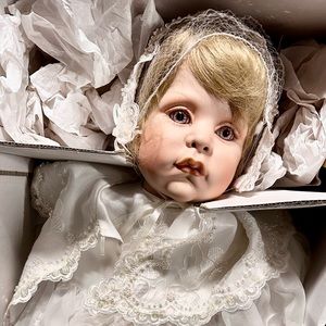 FAYZAH SPANOS PRECIOUS HEIRLOOMS “ANGEL CHEEKS “ PORCELAIN COLLECTIBLE DOLL